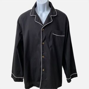 Men’s Pajama Set, Alexander Del Rossa, Men’s Button Down Black Cotn White piping
